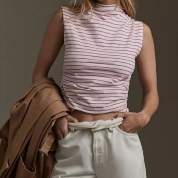 Anthropologie Tops - Maeve Anthropologie Mock-Neck Striped Printed Tank Blouse Top
Ruched - M